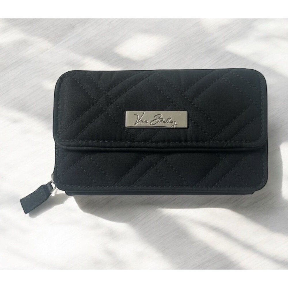 Vera Bradley Women's Black Quilted Convertible Zip-Around Wallet NO STRAP